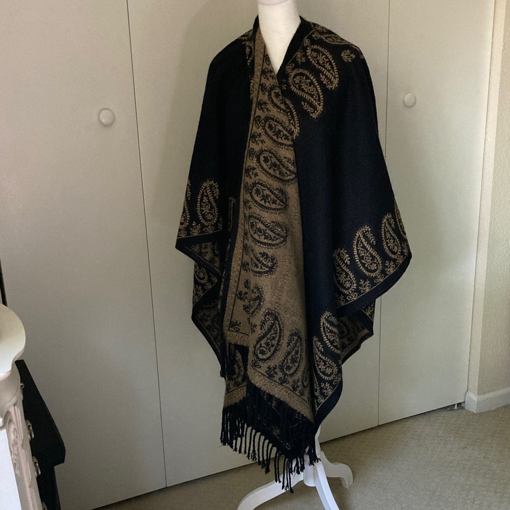 Shawl, dressy. Comfortable and warm.